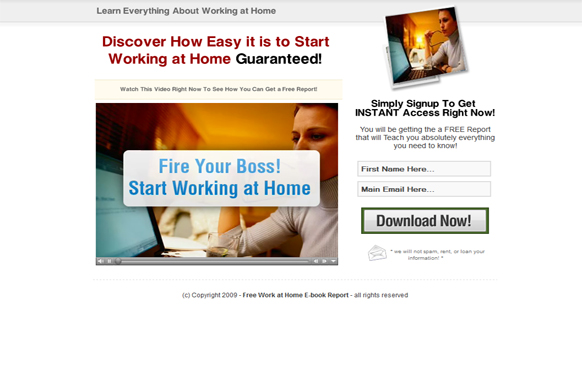 Work at Home Today HTML Video Squeeze Page